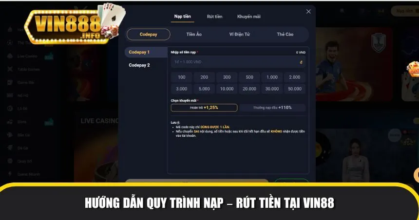 Hướng dẫn quy trình nạp – rút tiền tại Vin88 Hướng dẫn quy trình nạp – rút tiền tại Vin88